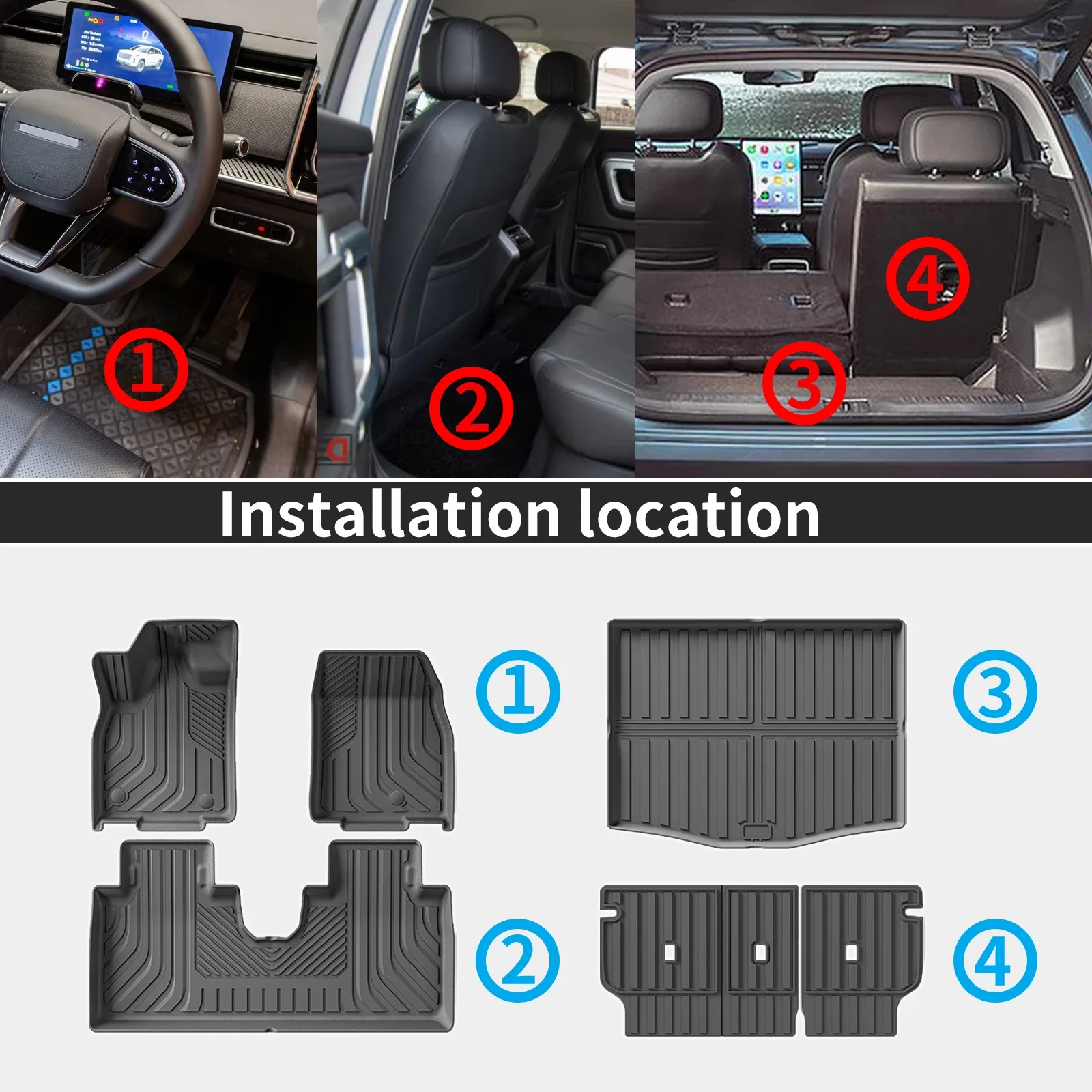 for Ford Mustang Mach‑E 2021-2023 2024 2025 2026 LHD Dustproof Car Floor Mats TPE Material Non-Slip Interior Parts Accessories