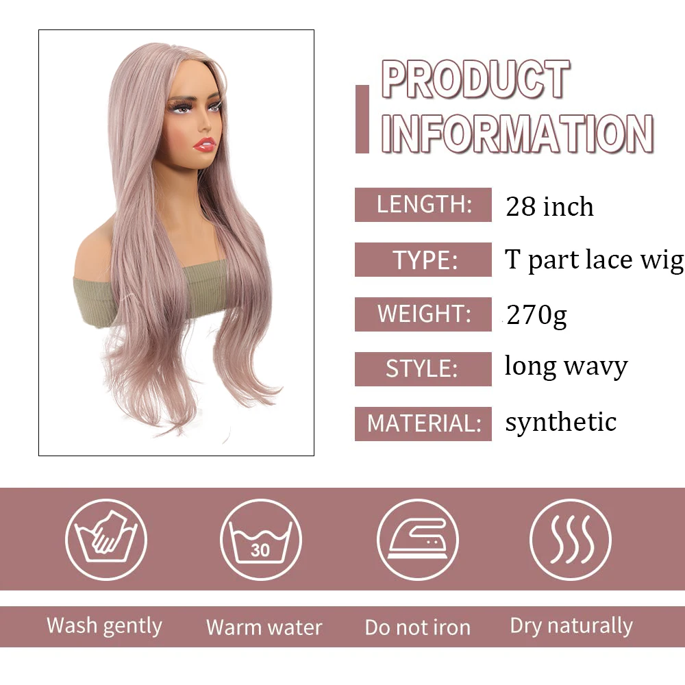 Lange Golvende Kant Voorkant Pruiken Synthetische Haar Body Wave Middendeel Golvende Cosplay Pruiken Hittebestendige Haar Pruik Voor Vrouwen 28 Inch