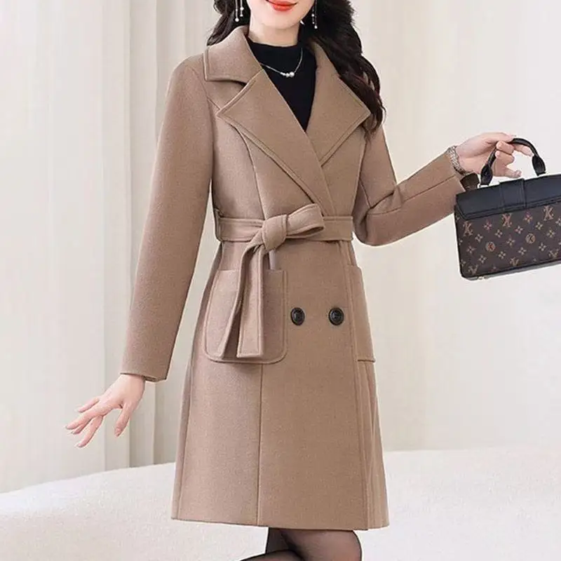 

Autumn Winter 2025 New Wool Coat Ladies High-Quality Woolen Jacket Women's Long Temperament Outerwear Thicken Small Overcoat Top
