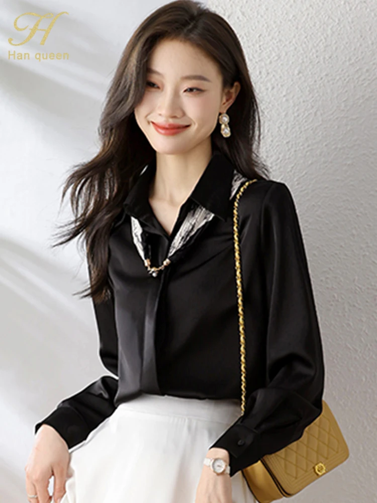 H Han Queen Spring Women Clothes Simple Office Female Shirts And Blouses  Long Sleeve Top Casual Korean OL basic Shirts Woman