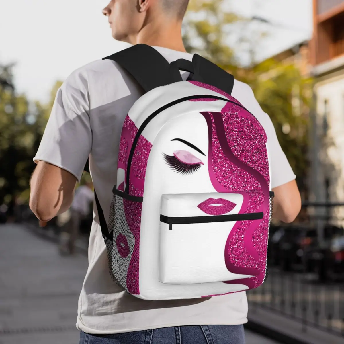 Eyelash Makeup With Pink Glitter Lashes Artist Backpack Student BookBag Kids School Bag Laptop Shoulder Bags for Boys Girls