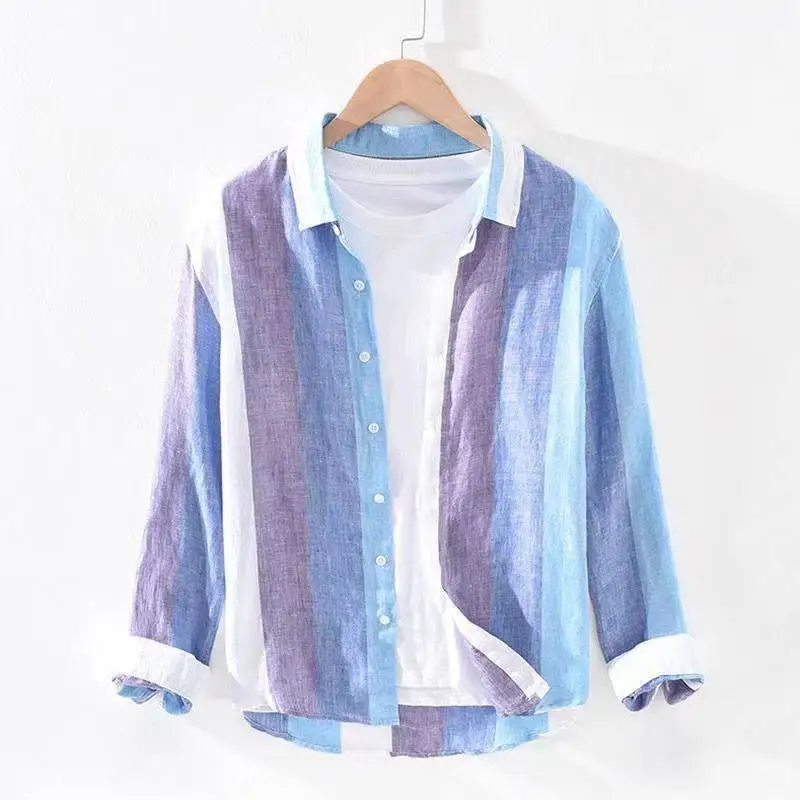 2023 New Spring and Autumn Season Loose Relaxed Vertical Stripe Youth Fashion Trend Simple Oversize Versatile Coat Shirt