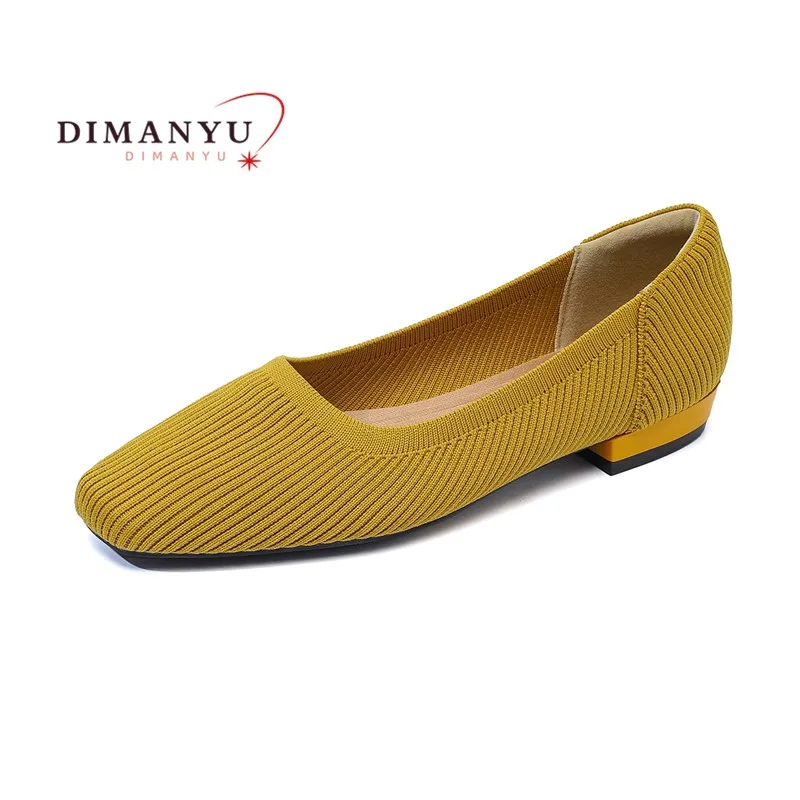 

DIMANYU Autumn Shoes For Women 2025 New Square Toe Shallow Mouth Large Size Women's Shoes Knitted Low-heel Women