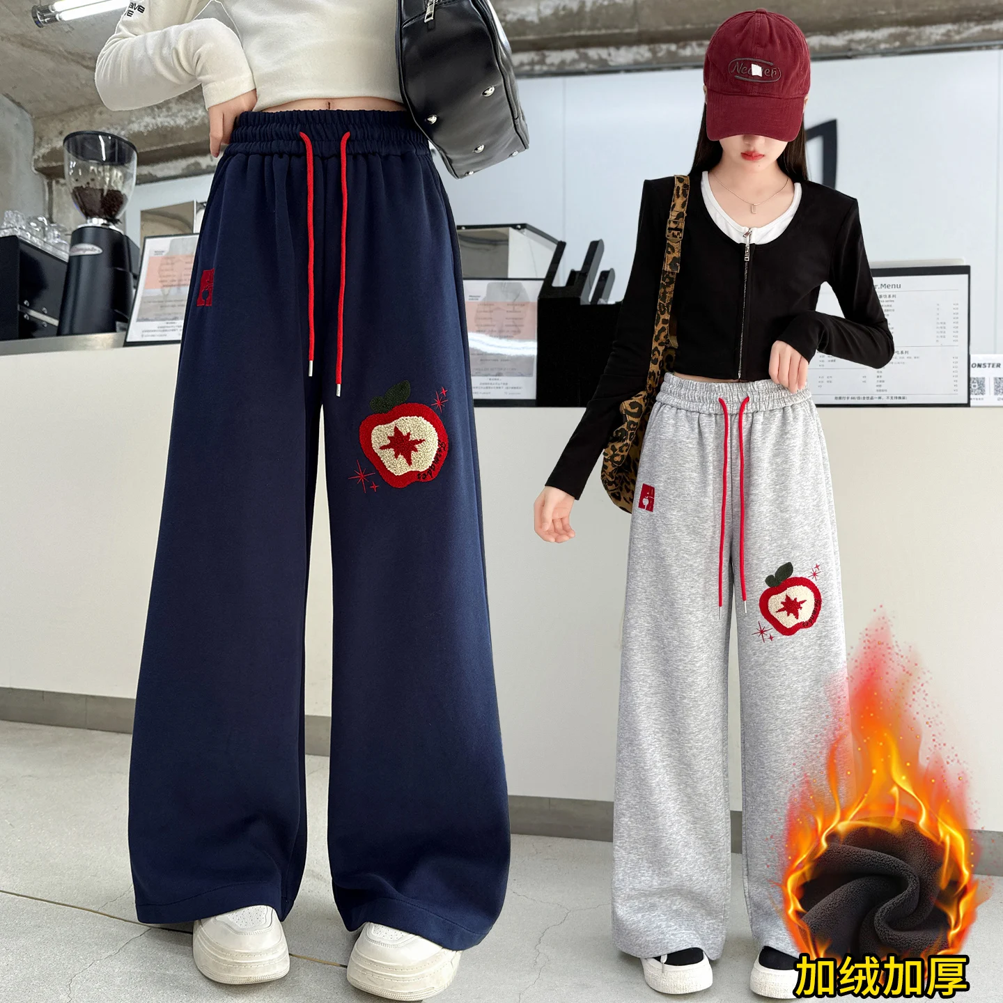 

Child Plush Velvet Pants Kid Winter Fleece-Lined Trousers Girls Embroidery Sweatpants Toddler Solid Daily Sport Warm Pants 4-14y