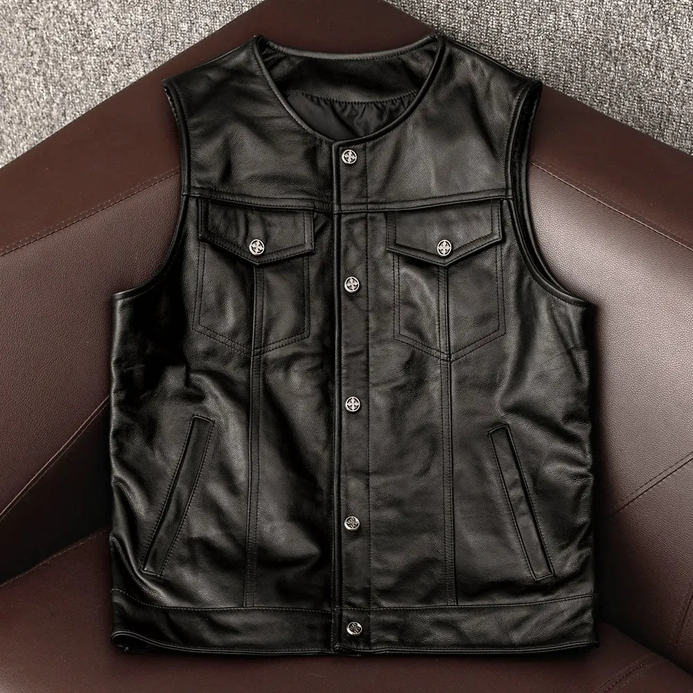 

Child of Chaos First Layer Cowhide Men's Leather Vest American Casual Heavy Motorcycle Vest