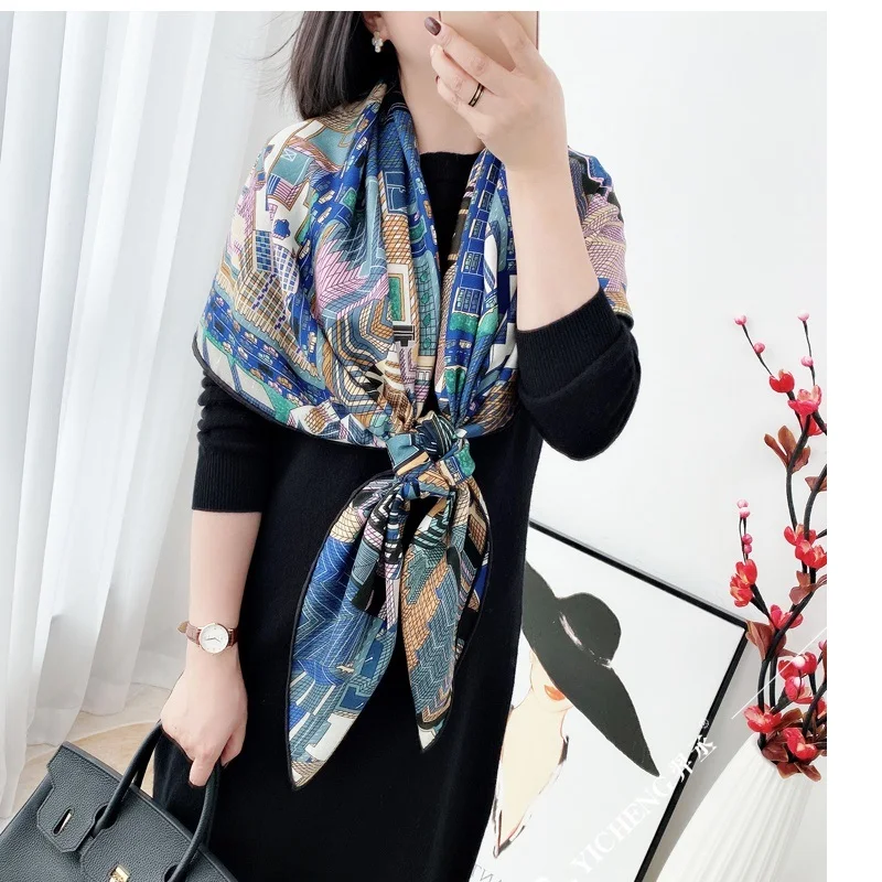 Large Square Wool Blanket Scarf Shawl Echarpe 2023 Women Winter Warm Scarves Wraps Fashion Printed New Arrival 130*130cm