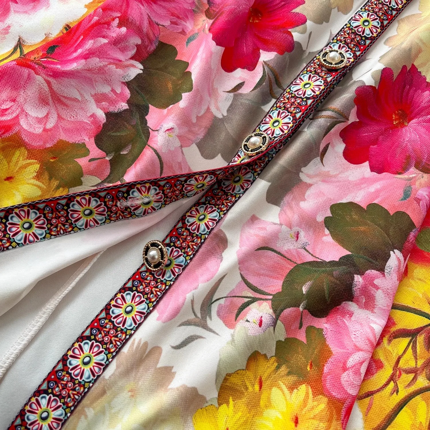 Férias de verão flor robe vestido feminino renda emenda manga longa alargamento único breasted cinto floral impressão maxi vestidos roupas