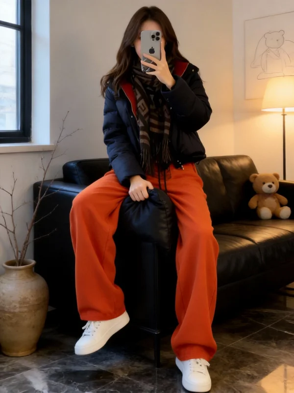 

Trendy Pure Color Hooded Cotton Jaet Women's Bread Sle Faionable Spring Set High Waist Long Pants Korean Loose Fit