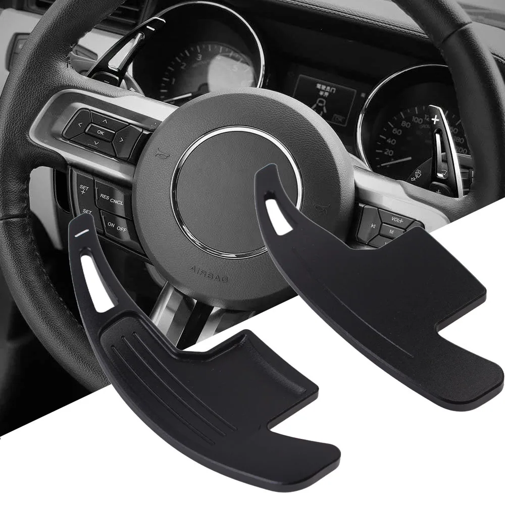 

2pcs Black aluminum Steering Wheel Shift Paddle For Ford Mustang 2015 - 2023 Extended Shifter Trim Paddles Interior Decoration