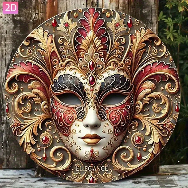 2D flach, 1 Stück „Venetian Mask Art“ Retro-Wanddekoration, Aluminiumschild für Innenhof, Garten, Küche, Bar, Zimmer, Outdoor, Garage, Club