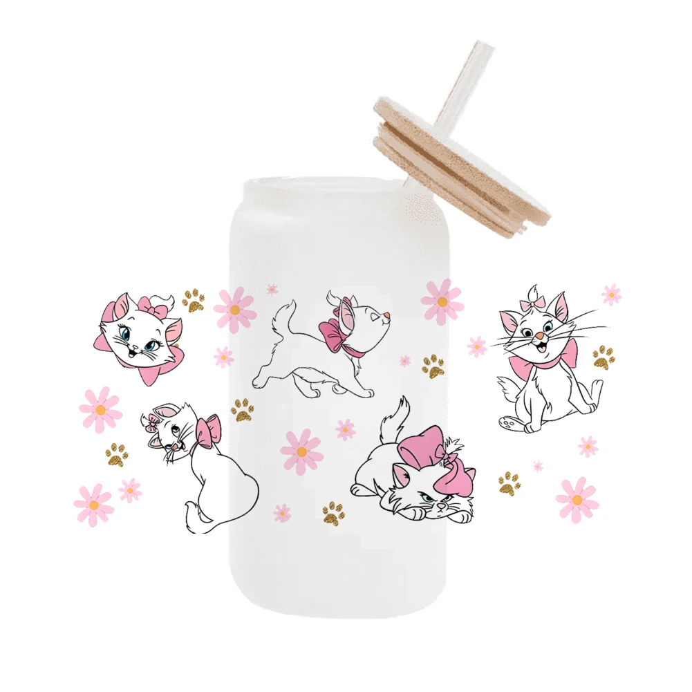 Disney Marie Cat Waterproof Decal UV DTF Cup Wrap 16oz For Libbey Glass Permanent Adhesive Ready To Apply No Heat Needed