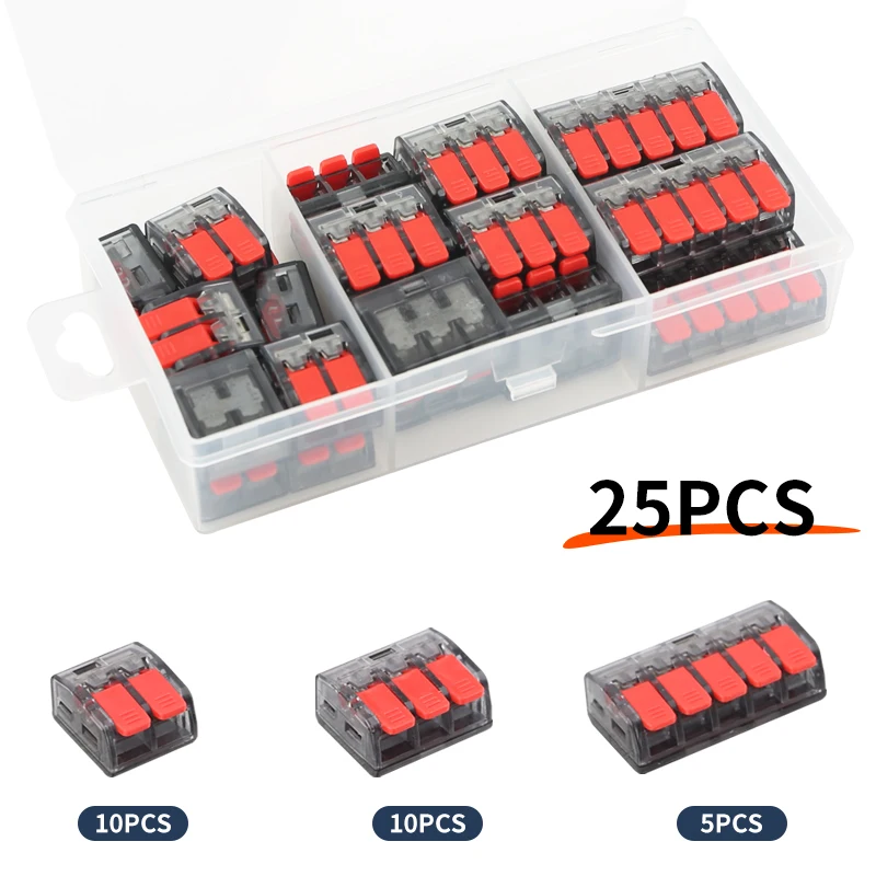 

10/25 Pcs Quick Lever Wire Splice Connectors 2-5 Ports Clamp Fast Electrical Cable Home Mini Terminal Block Easy Wiring 0.08-4mm