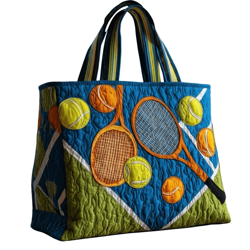 Quilted Printed Tote Bag, Tennis Racket And Tennis Ball Pattern Top Handle Handbag for Women, Large Capacity Casual Shopping Bag