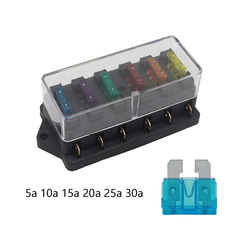 6 Way Fuse Box DC 12V 24V 40A Circuit Car Trailer Auto Blade Fuse Box Block Holder ATC ATO Fuse Holder with 6 Fuses