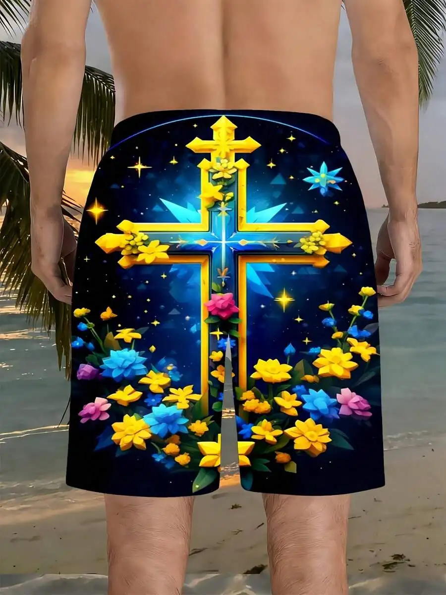 

Starry Night Floral Cross Swim Shorts For Men Beach Holiday Outdoor Wear