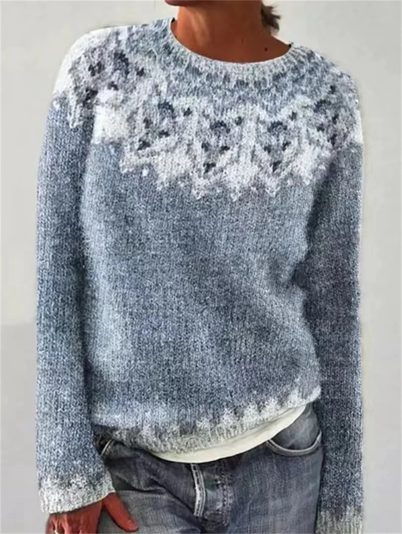 Elegant Fashion Color Blocking Sweater Women Daily Commuter Casual Loose Jumpers Lady Autumn Winter Knitted Thickened Warm Tops