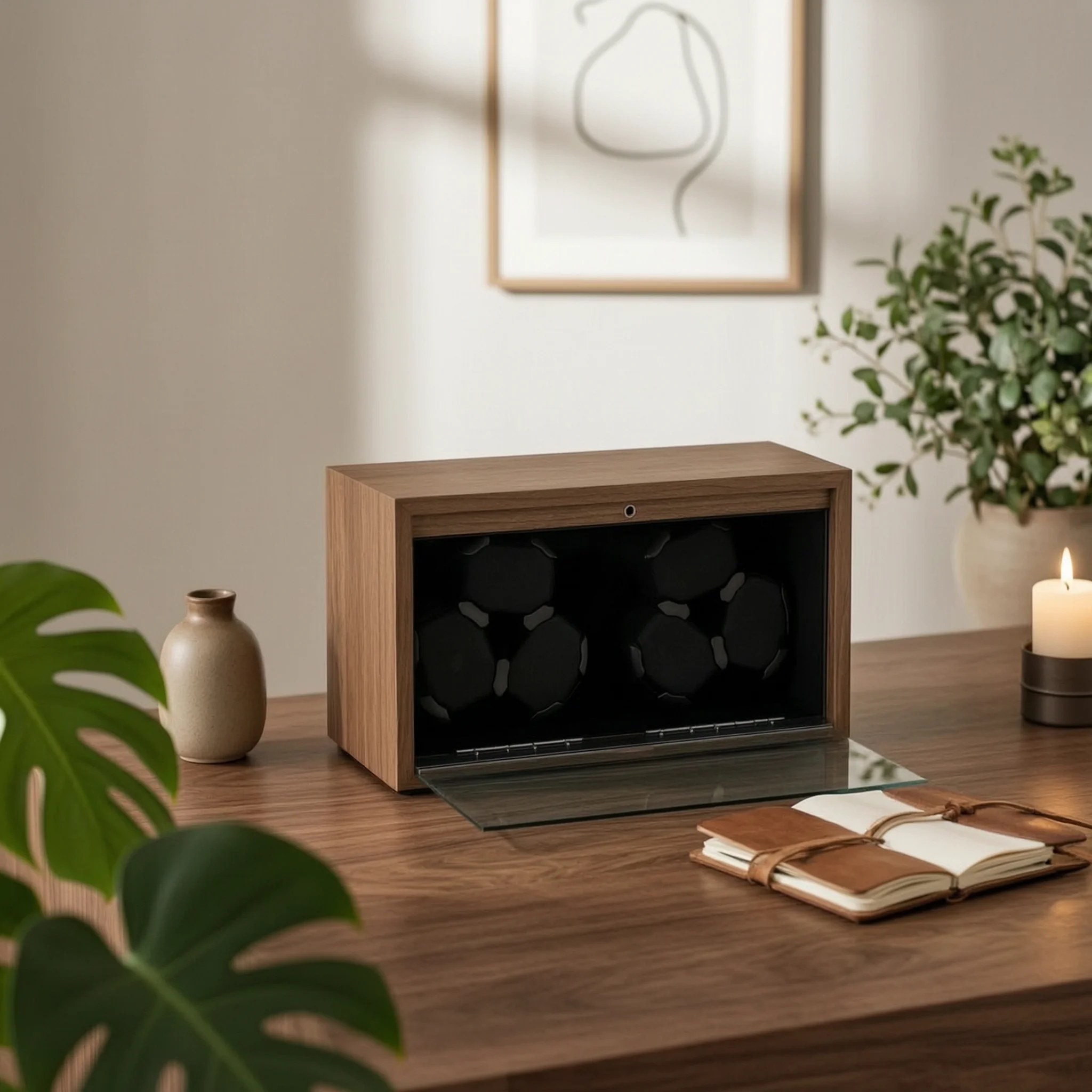 Watch Winder with LED Light Multi-Mode Watch Winder Cabinet Organizer Silent Timepiece Adjustable for Nightstand, Bedroom
