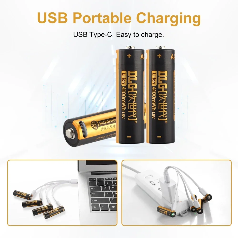 USB 4100mWh AA 1,5 V DLGPOWER batería de litio recargable para micrófono juguete eléctrico TV control remoto radio portátil pequeño ventilador