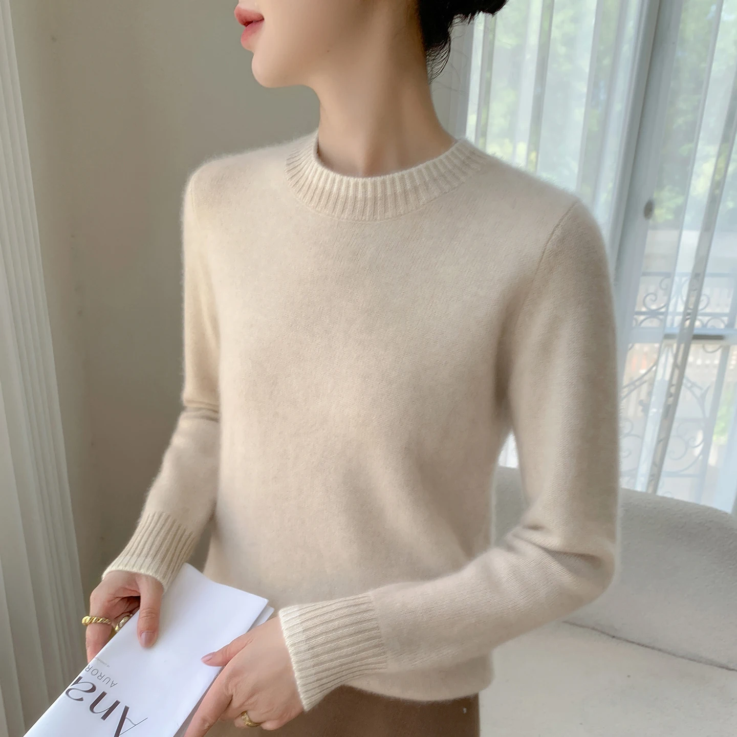 خريف/شتاء جديد المرأة 100% الكشمير الخالص البلوز عادية اللون منعت محبوك سترة فضفاضة الجولة الرقبة القمم سميكة البلوز