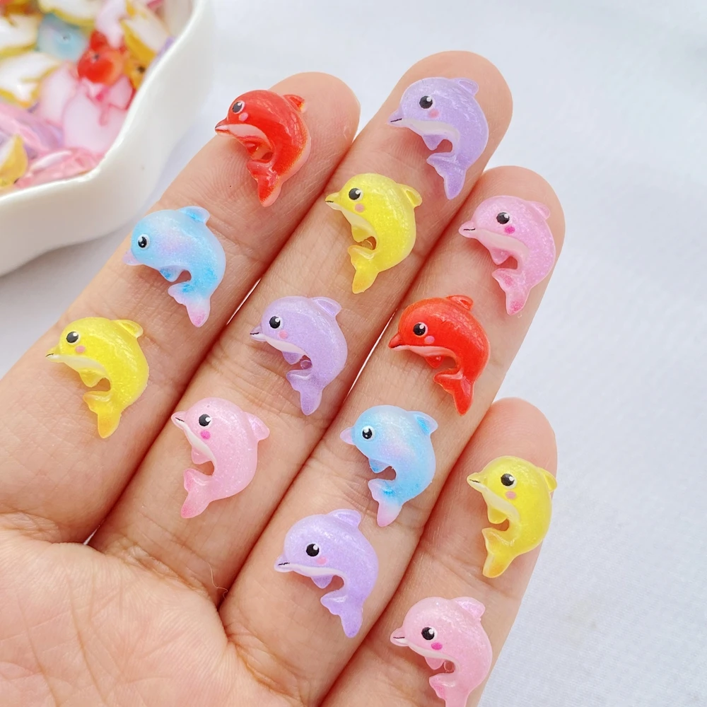 50 Uds. Nueva mezcla de resina para decoración de uñas, dijes de la serie Little Dolphin de dibujos animados, diamantes de imitación, manualidades DIY para uñas, decoraciones 3D, joyería