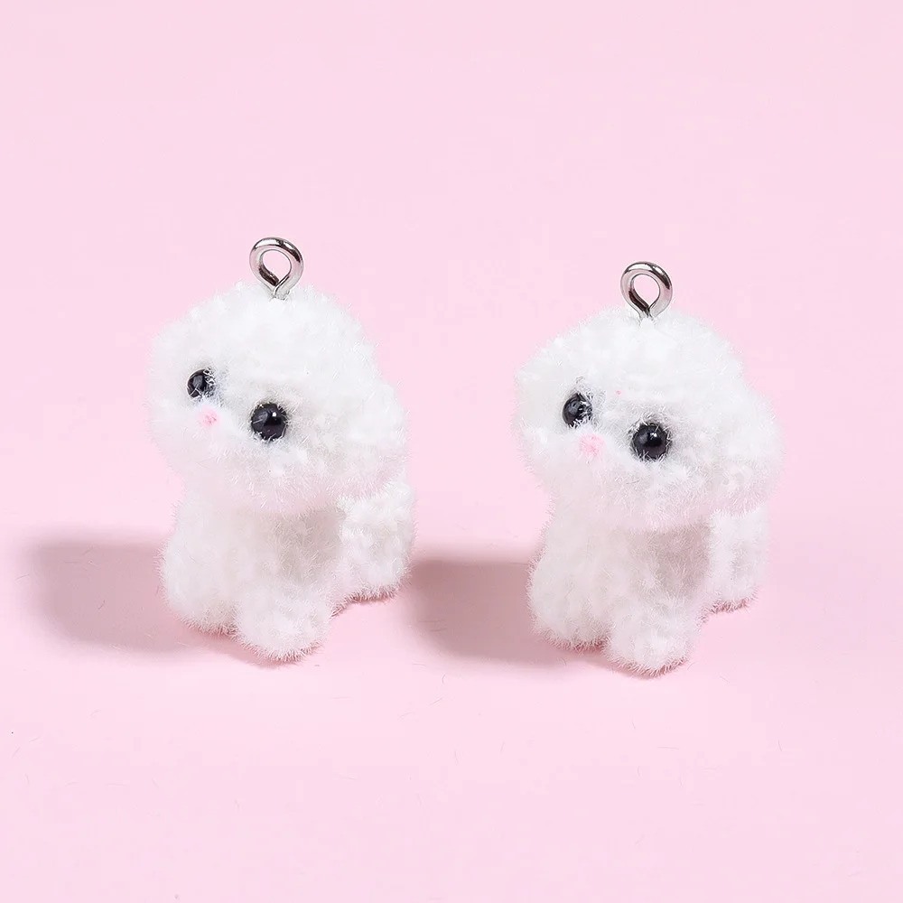 20Pcs 3D Mini Flocking Cute Dog Charms Cartoon Animal Plush Pendant For Phone Bag Keychain Earrings Necklace Diy Jewelry Make