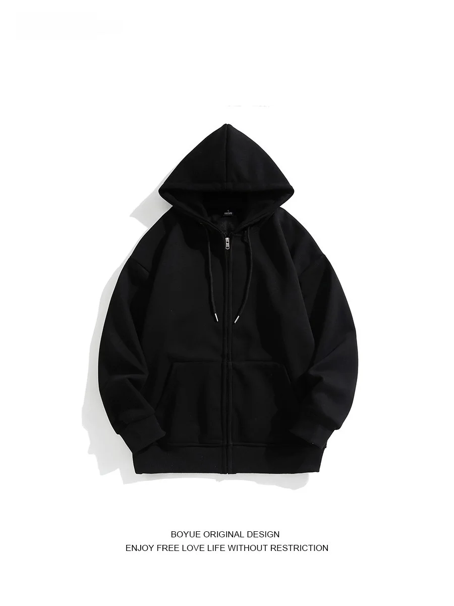 

Толстовка Boyue из чистого хлопка, базовая универсальная молодежная верхняя одежда больших размеров для мужчин, повседневная свободная посадка, длинная застежка-молния