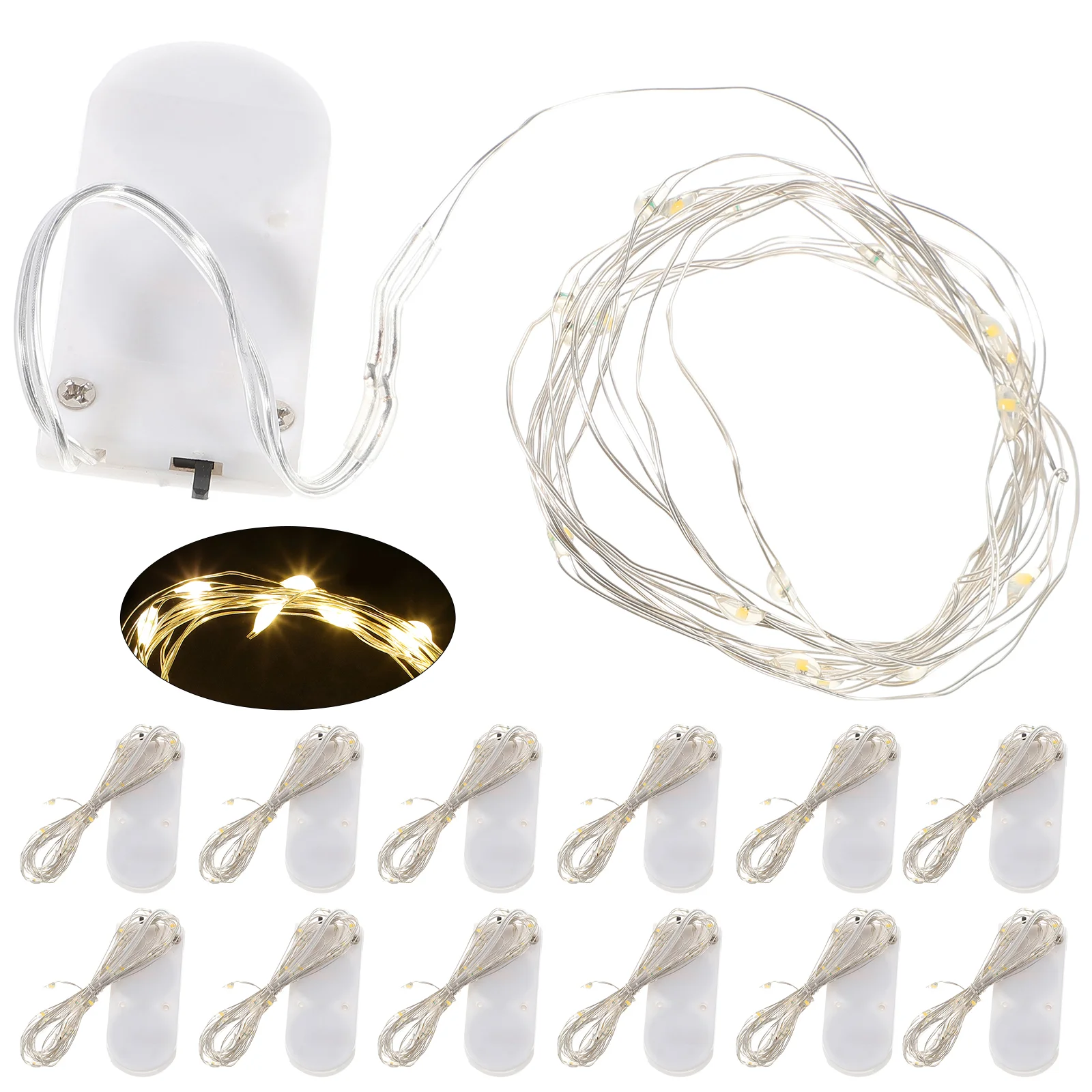 

12 Pcs LED Copper Wire Light String Batteries Operated Christmas Lights Wedding Transparent Strung Indoor