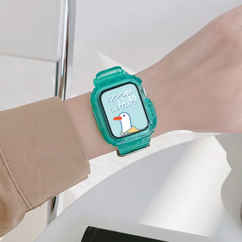 เหมาะสำหรับสายคาด Apple Watch นาฬิกาข้อมือทรงสปอร์ตใสอัลตร้า49มม. SE สายรัดข้อมือที่เรียบง่าย iWatch 8 7 6 45/44/42/41mm