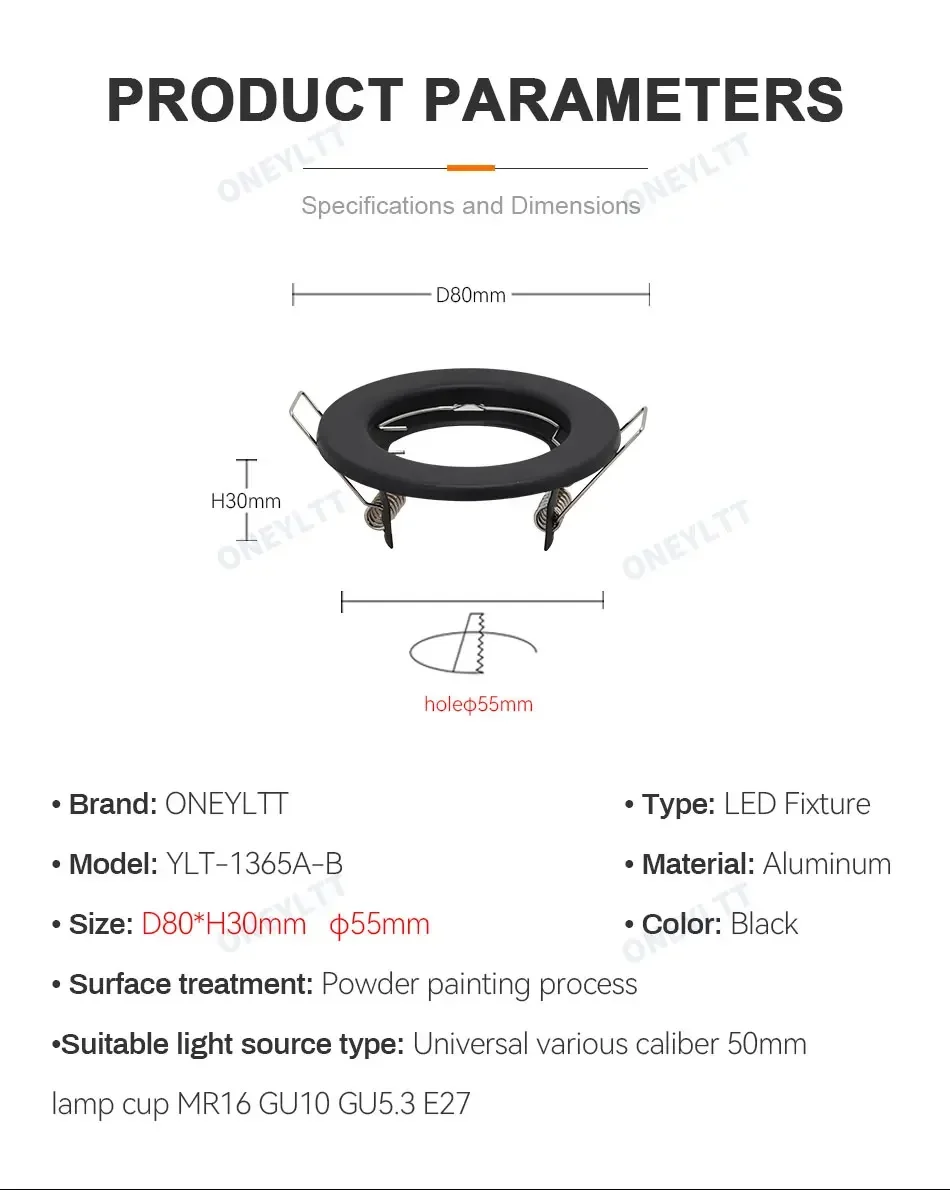 6pcs Recessed Downlight Frame LED Ceiling Fixtures Downlight GU10 MR16 Ceiling Spot Lights Fitting Fixture