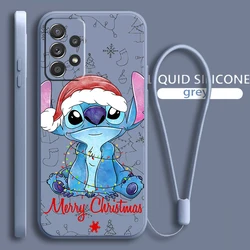 Stitch Merry Christmas For Samsung Galaxy A73 A54 A53 A33 A52 A32 A22 A71 A51 A21S A03S 4G 5G Liquid Rope Soft Phone Case Cover