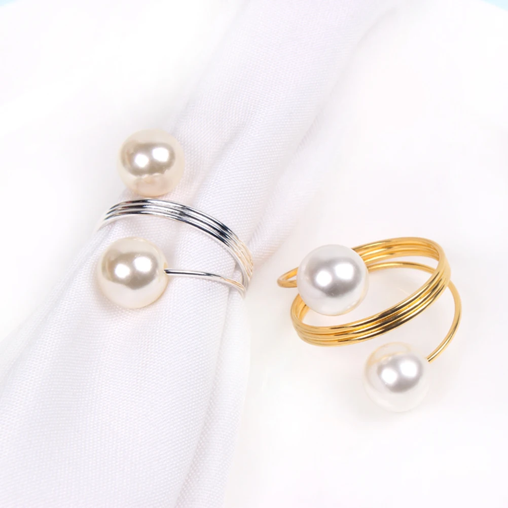 

12 Pcs Sterling Napkin Ring Napkins Rings Holders Pearl Silver Serviette Pearls