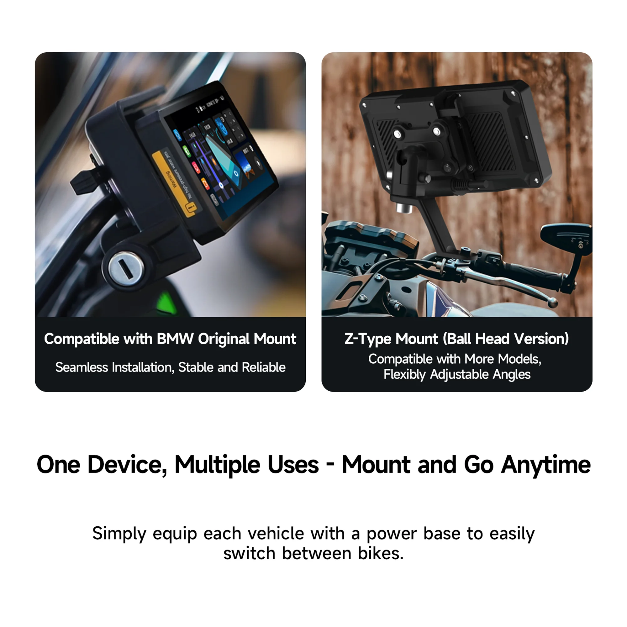 AlienRider 5inch M2S-QR-BMW 201  Smart Motorcycle System QR Quick Release 77G Radar Blind Spot  IP68 Waterproof Monitoring TPMS