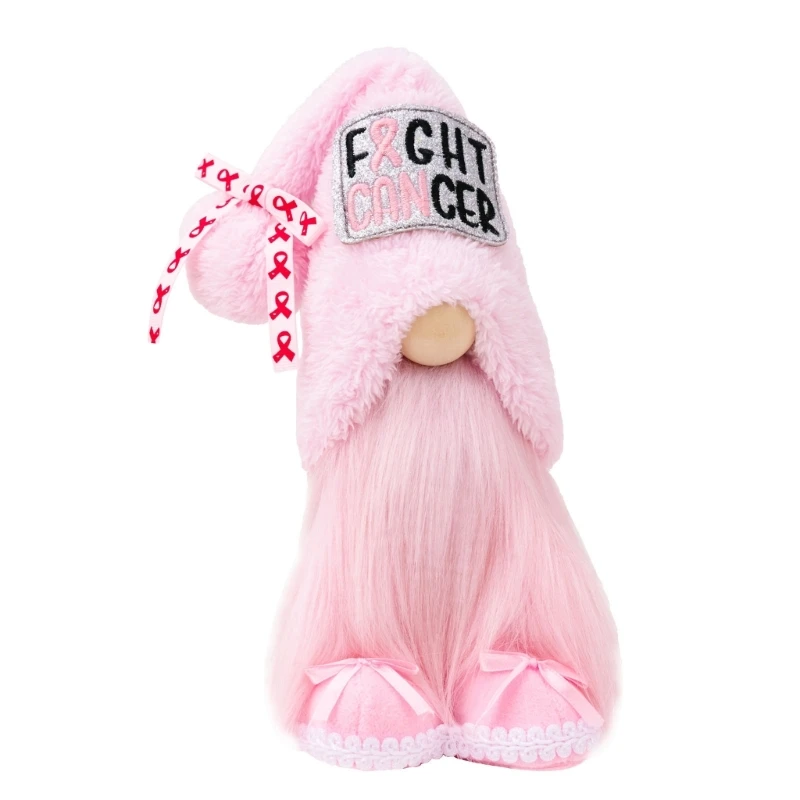 Fight Cancers Gnomes Plushie,Pink Breast Cancers Awareness Gnomes with Ribbon