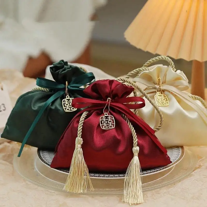 Satin Candy Box Gift Bag Satin Cloth Drawstring Tassel Bag Wedding Party Candy Pouches Wedding Party Fashion Drawstring Pocket