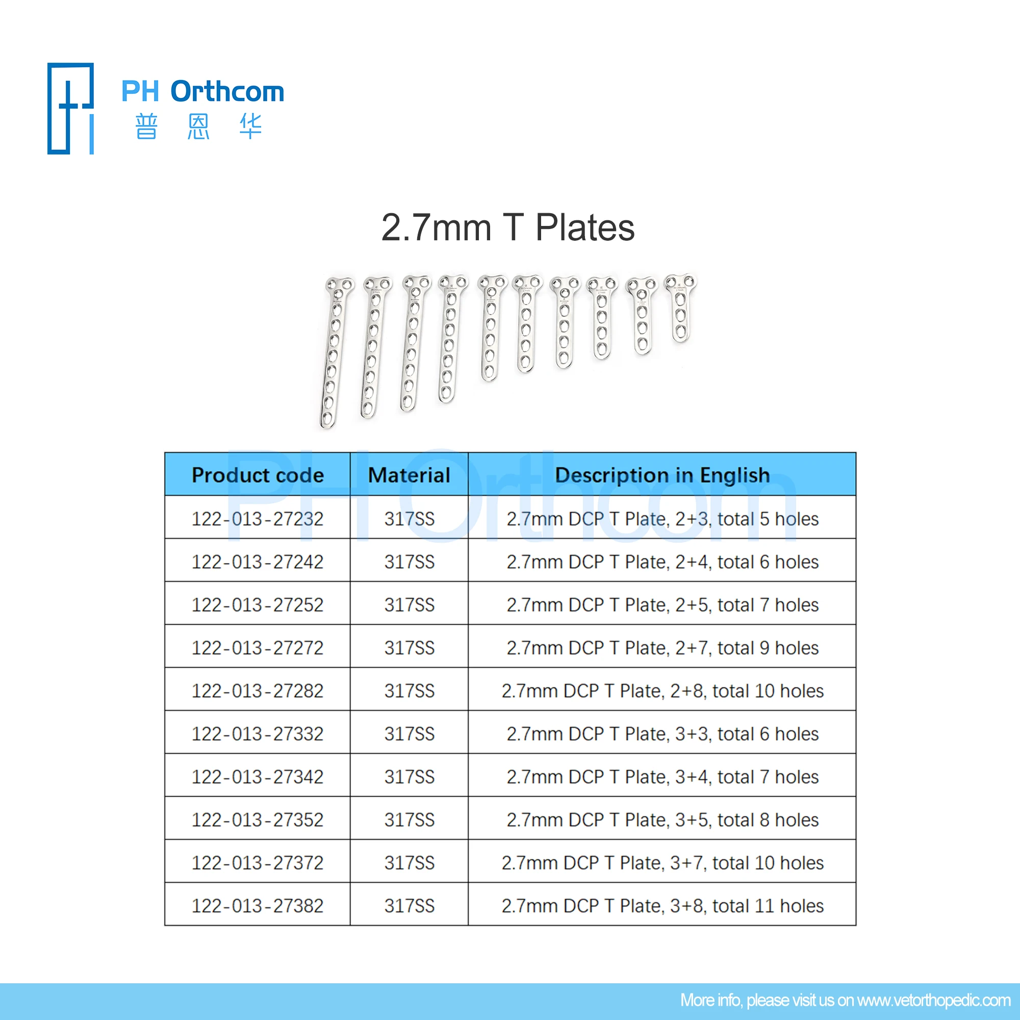 2.7mm T-Shape DCP Stainless Steel Orthopedic Plate: Veterinary Internal Fixation for Small Animal Pets