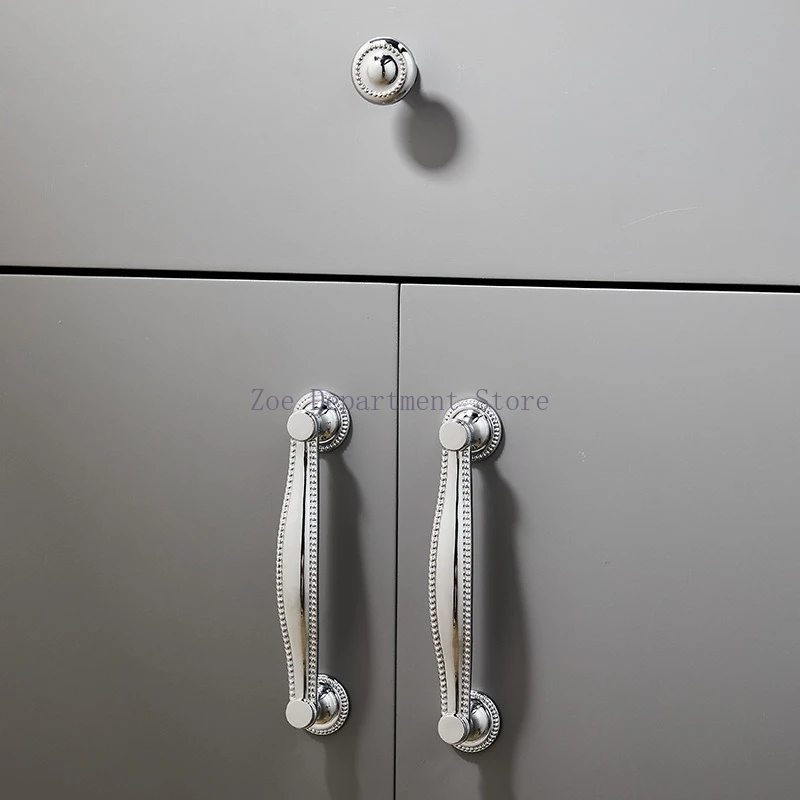 French light luxury silver bright chrome solid brass cabinet door handle modern simple high-end shell cabinet drawer handle