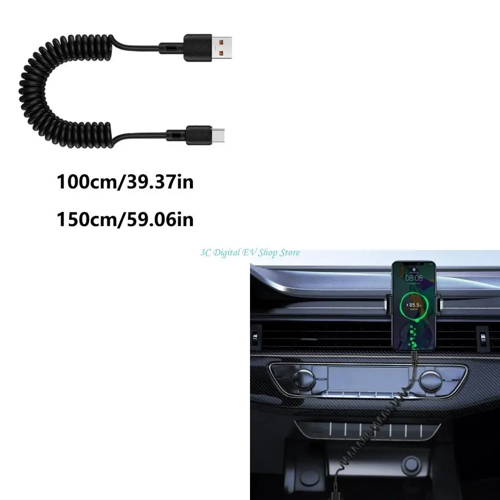 E74D Spring Coiled USB to USB C Data Cable Quick Charging Wire Line for Home Offices