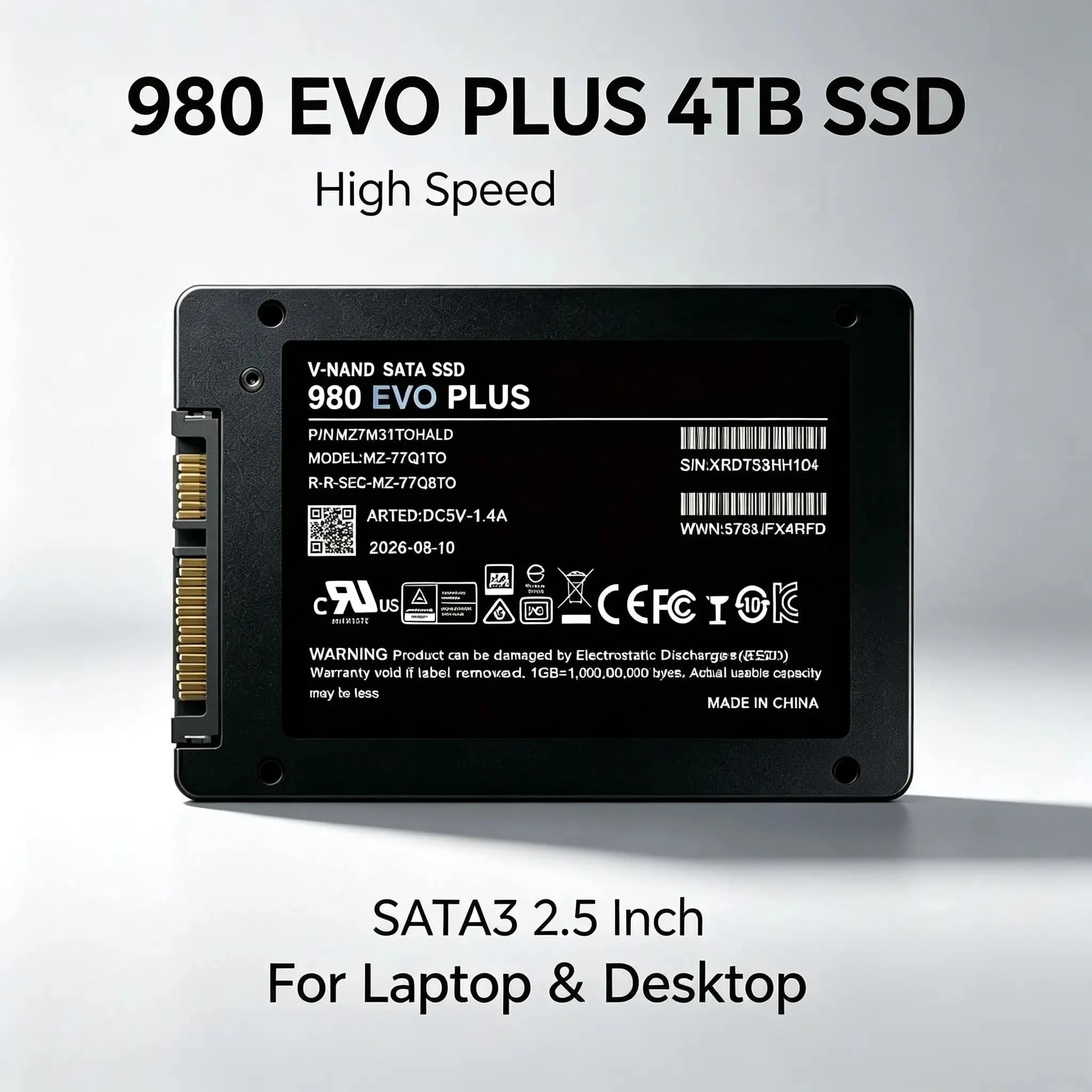 Latest 980 EVO Plus 2.5-Inch SATA3 SSD, Built-in Solid State Drive, 500GB/4TB/2TB/1TB, Hard Drive, Laptop, PC, Desktop.