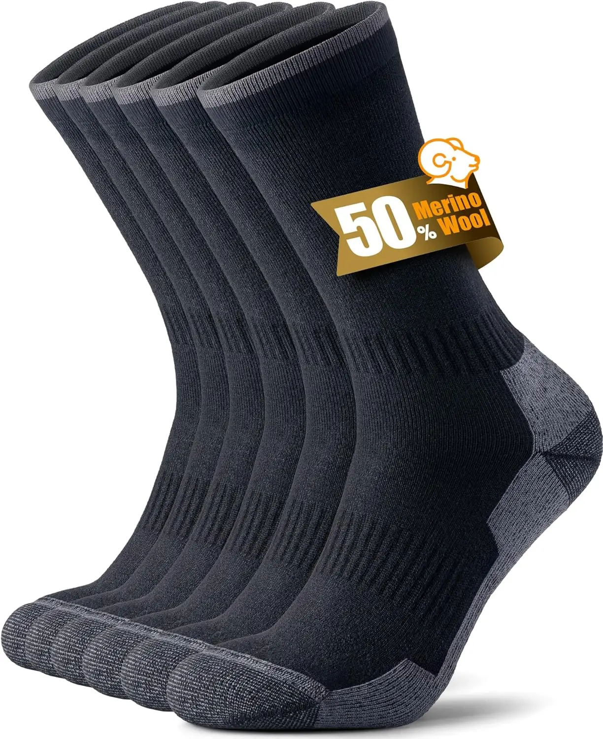 

Premium Merino Wool Hiking Socks, OEKO-TEX & GRS Certified, Seamless Toe, Terry Cushioned - 3 Pairs