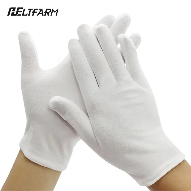 1Pair   Full Finger Men Women Etiquette White Cotton Gloves Waiters/Drivers/Jewelry/Workers Mittens Sweat Absorption Gloves