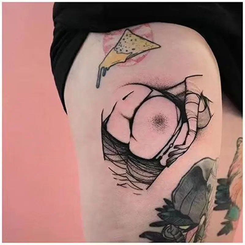Sexy Buttock Black Girl Ass Hip Temporary Tattoo for Woman Men Gothic Tatoo Arm Leg Waist Body Art Waterproof Fake Tatto Sticker