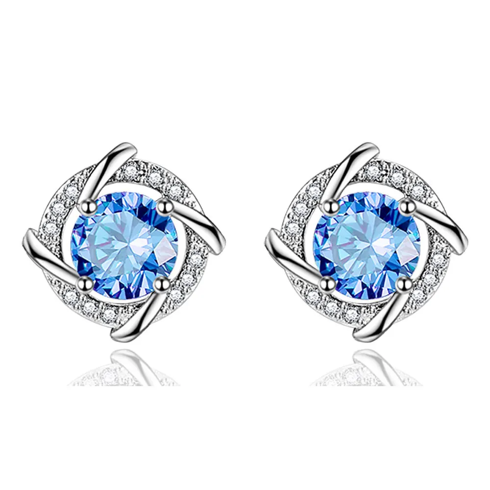 925 Sterling Silver Four Leaf Clover Windmill Zircon Stud Earrings For Women Wedding Party Fashion Charm Jewelry