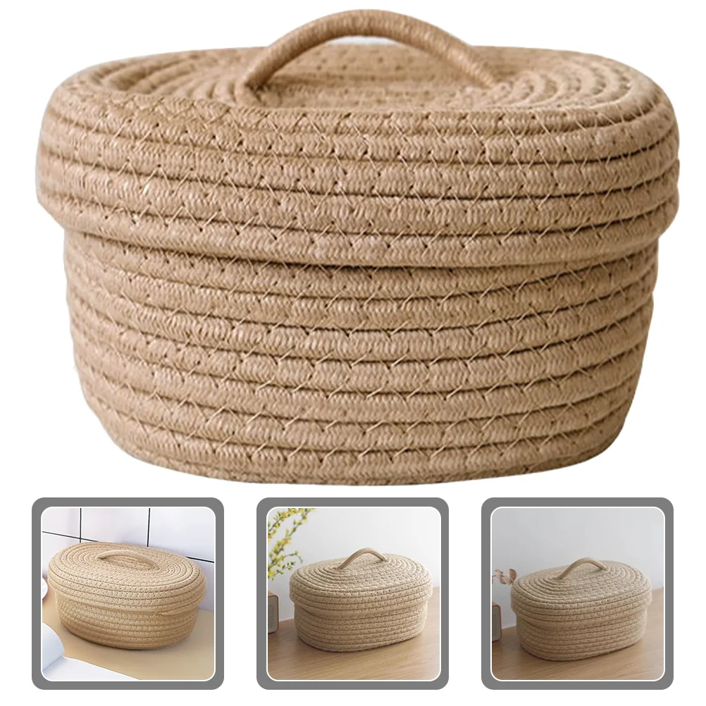 Nordic Simple Style Covered Rope Storage Box Desktop Snacks Toy Cosmetics Basket Khaki Color Cotton Baskets with Lid Child Bins