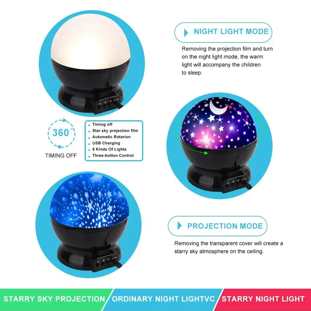 Star Projector Night Light Lamp Fun Gifts for Girls and Boys Rotating Star Sky Moon LED Lights Projector for Kids Bedroom Decor