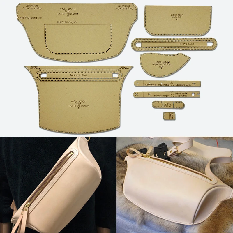 YOMDID 9PCS handgemachte Leder Brusttasche Umhängetasche Rucksack machen Nähen Muster Kraft Vorlage DIY Geldbörse machen Kraft Schablone