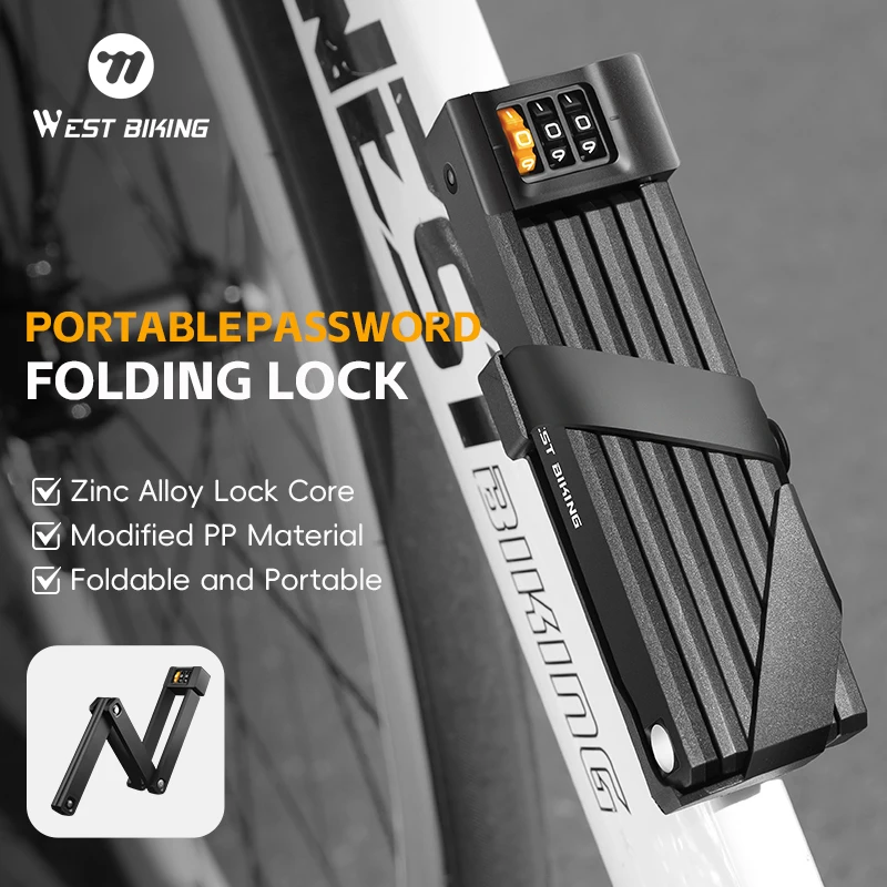 WEST BIKING Portable Bicycle Lock Folding Password Lock Anti-Theft Bicycle Motorcycle Foldable Lock MTB Road Bike Accessories