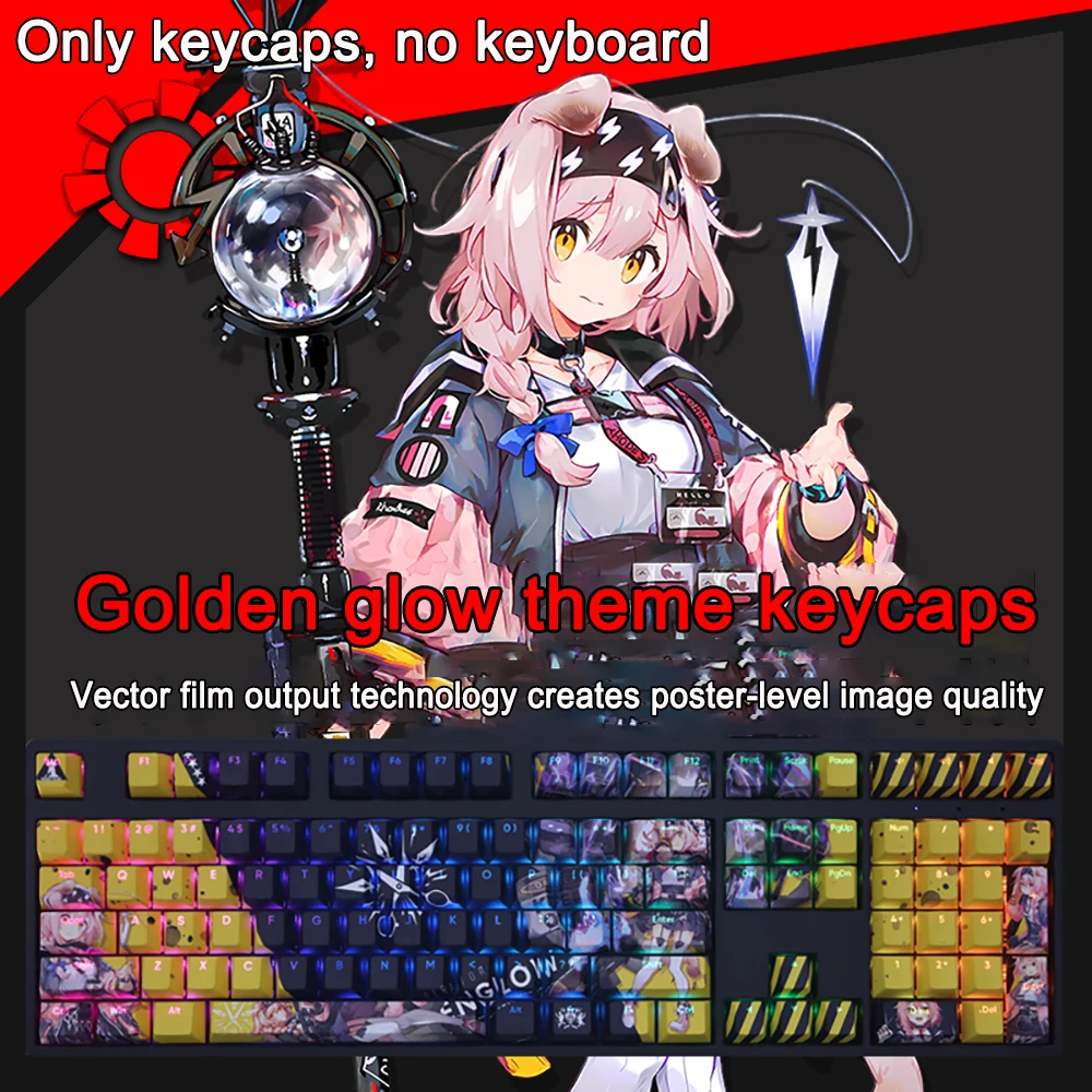 108 Keys/set Keycaps Arknights Keycaps Schwarz PBT Dye Sub Backlit Keycaps Cartoon Anime Gaming Key Caps For ANSI 61 87 104 108
