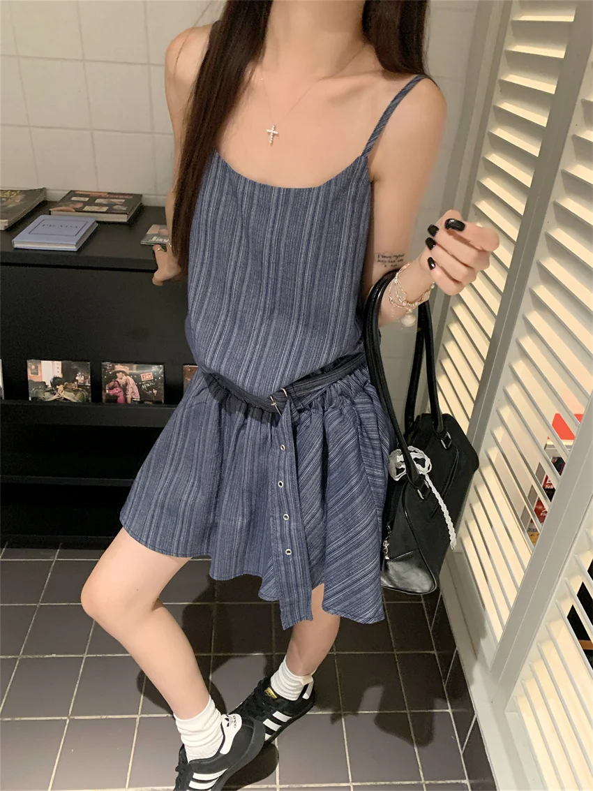 Alien Kitty 2024 New Arrival Mini Slip Dress Vintage Women Loose Daily Summer High Street Fashion Vacation Mujer Vestidos