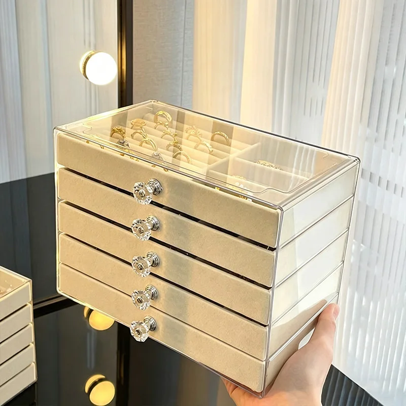 2026 New 5 Layers Desktop Jewelry Storage Drawer Large Capacity Earrings Ring Necklace Organizer Rack Jewelry Display Stand