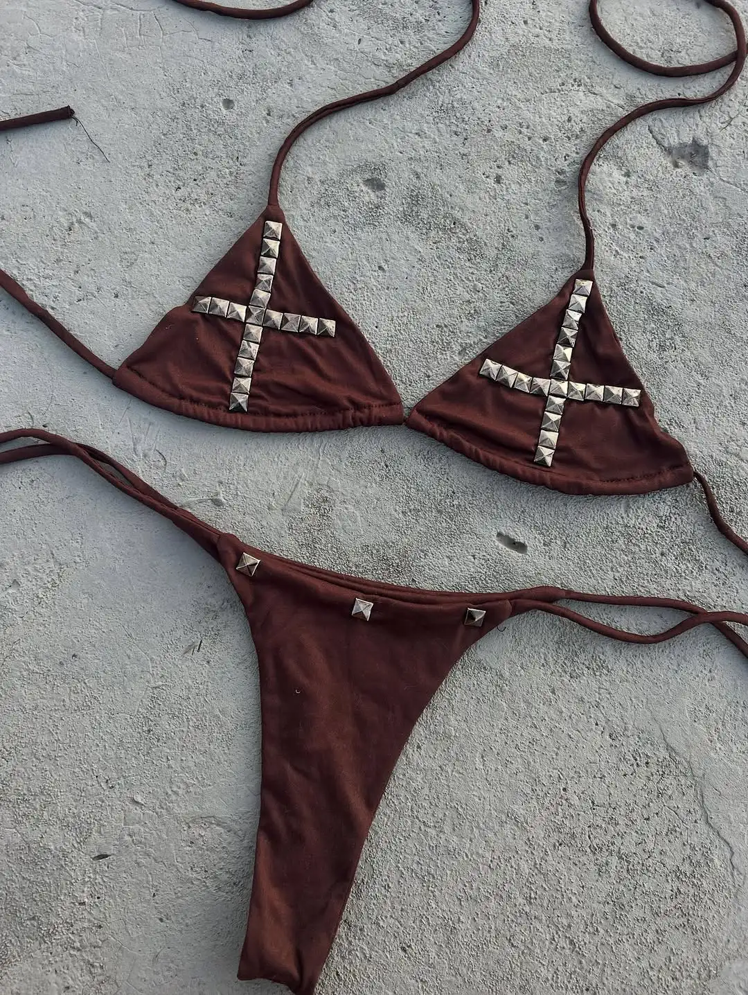 

2000s Women's Summer Rhinestone Bikini Set Sexy Thong Swimsuit Two-Piece Swimwear Punk Gothic Style Fashion Y2K Clothing